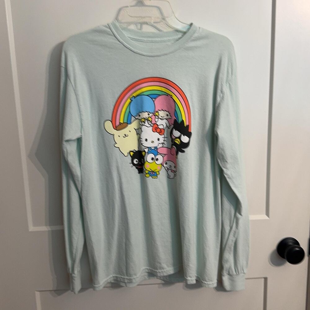 Forever 21 T Shirt Sz S/M Green Hello Kitty Friends Rainbow Long Sleeve Sanrio - Picture 1 of 8